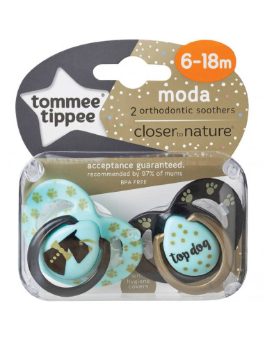 Tommee Tippee Closer to Nature Moda Soother|Orthodontic Shape|6-18m|2Pk 