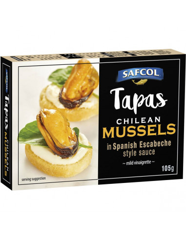 Safcol Tapas Chilean Mussels In Spanish Escabeche Style Sauce 105g