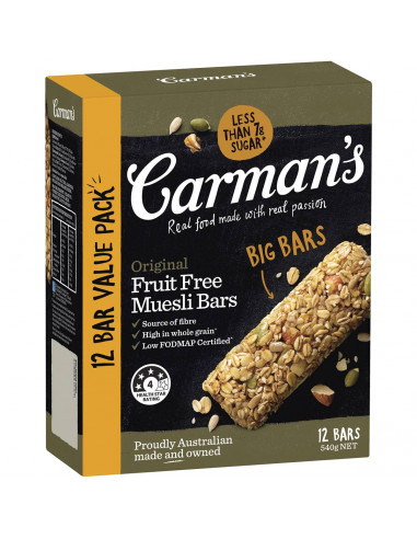 Carmans Muesli Bars Original Fruits Free 12 pack