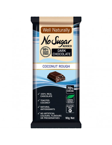 Well Naturally Dark Chocolate Coconut Rough No Sugar Added 90g