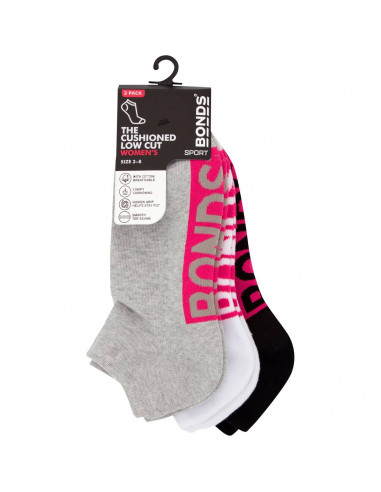 Bonds Womens Socks Logo Low Cut Logo Size 3-8 3pk