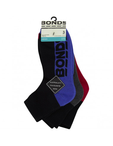 Bonds Mens Socks Logo 1/4 Crew Sports Size 11-14 3pk