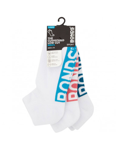 Bonds Socks Mens Logo Lowcut Size 6-10 3pk