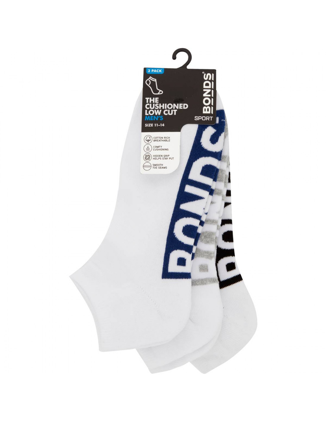 Bonds Socks Mens Logo Lowcut Size 11-14 3 pack | Ally's Basket - Di...