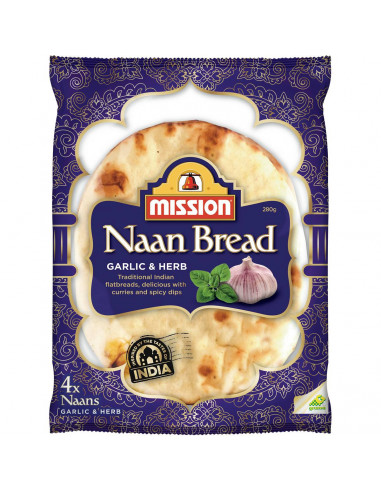 Mission Naan Bread Garlic & Hreb 4pk 280g