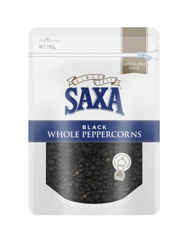 Saxa Black Whole Peppercorns  190g