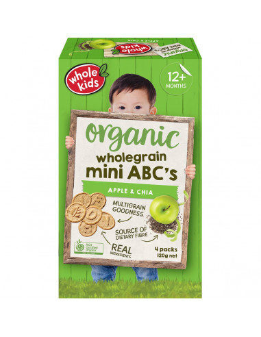 Whole Kids Organic Mini Abc Apple & Chia Biscuits Multipack 30g x4 pack
