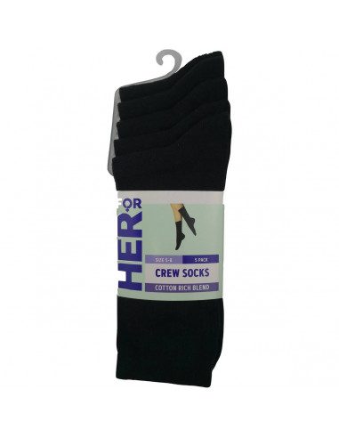 For Her Crew Socks Black Size 5-8  5 pack