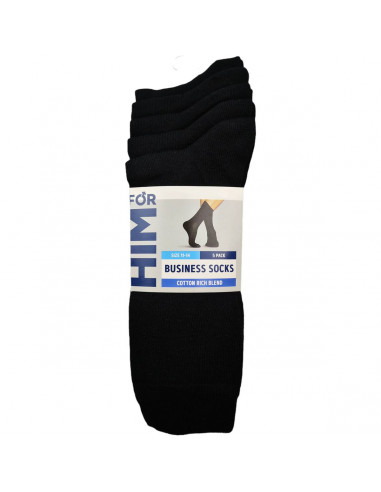 For Him Business Socks Black Size 11-14 5 pack