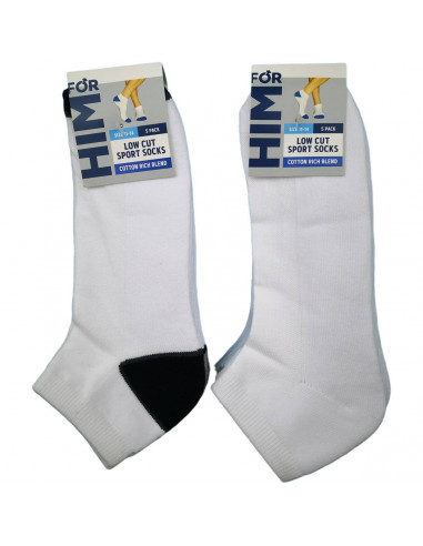 For Him Low Cut Sport Socks White Size 11-14 5 pack