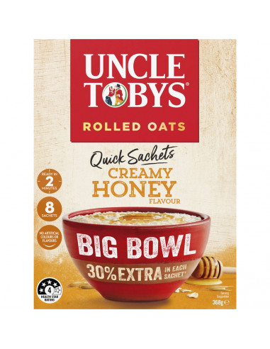Uncle Tobys Rolled Oats Big Bowl Quick Sachets Creamy Honey 8 pack