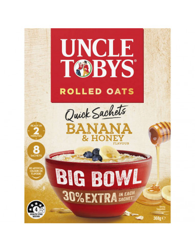 Uncle Tobys Rolled Oats Big Bowl Quick Sachets Banana & Honey 8 pack
