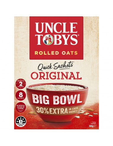 Uncle Tobys Rolled Oats Big Bowl Quick Sachets Original 8 pack