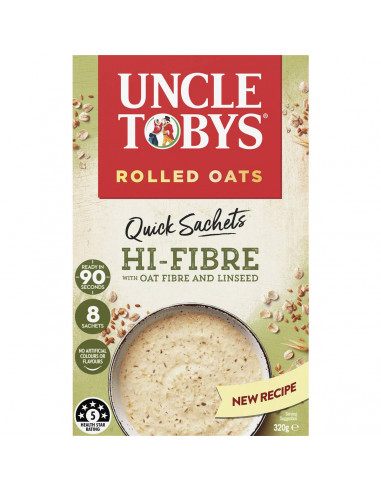 Uncle Tobys Rolled Oats Quick Sachets Hi-fibre 8 pack