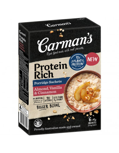 Carman's Protein Rich Porridge Sachets Almond, Vanilla & Cinnamon 6 pack