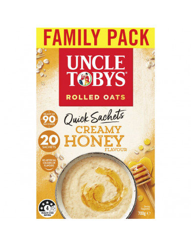 Uncle Tobys Rolled Oats Quick Sachets Creamy Honey 20 pack