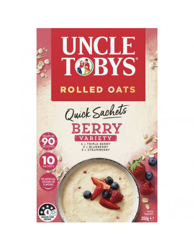 Uncle Tobys Rolled Oats Quick Sachets Berry Variety 10 pack
