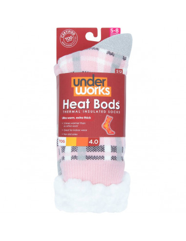 Underworks Ladies Heat Bods Thermal Tog 4 Socks Pink Size 5-8 each