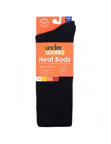 Underworks Mens Heat Bods Thermal Tog 2.3 Socks Black Size 7-10 1 pair