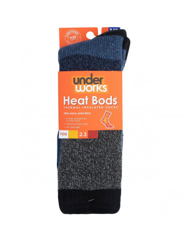 Underworks Mens Heat Bods Thermal Tog 2.3 Socks Blue Size 7-10 1 pair