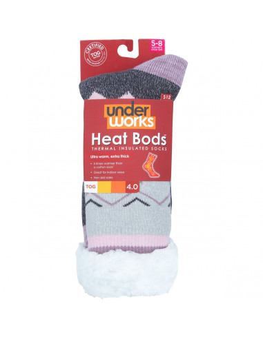 Underworks Ladies Heat Bods Thermal Tog 4 Socks Grey Size 5-8 1 pair