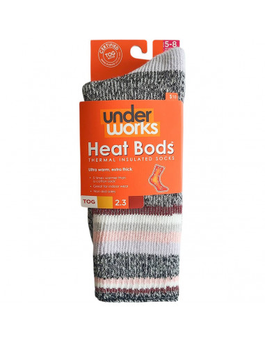 Underworks Ladies Heat Bods Thermal Tog 2.3 Socks Black Size 5-8 1 pair