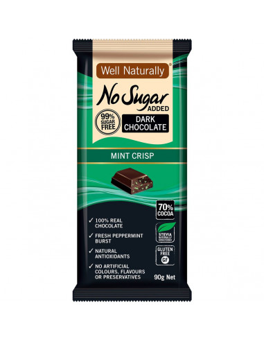 Well Naturally Bars Mint Chocolate Sugar Free 90g