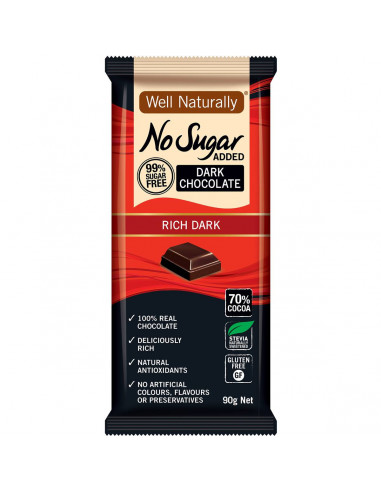 Well Naturally Bar Sugar Free Dark 90g