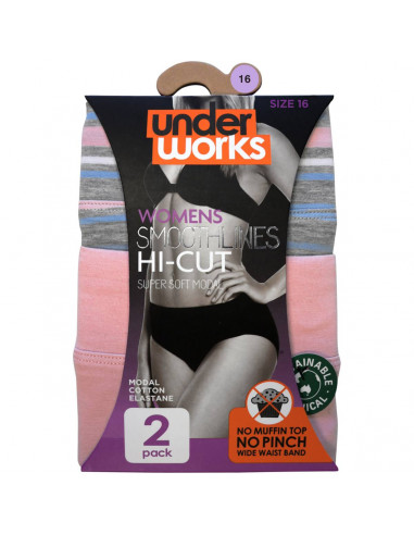 Underworks Women's Smooth Lines Hi Cut Size 16 Assorted 2 Pack