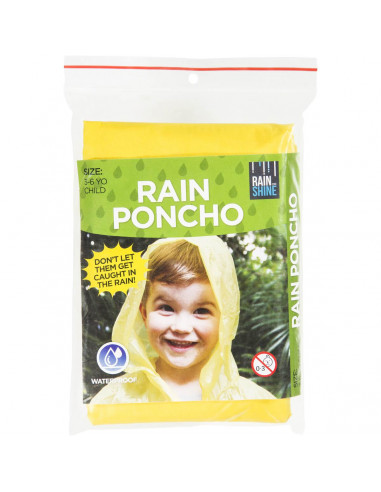 Rain Or Shine Rain Poncho Kids Yellow Each