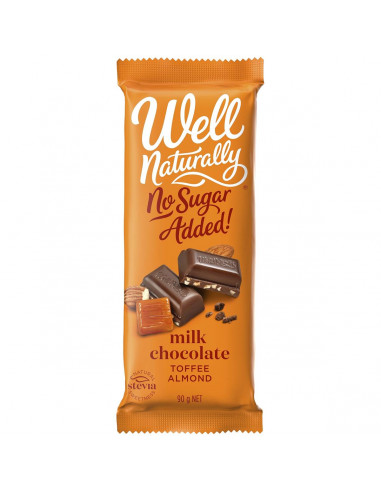Well Naturally Milk Chocolate Toffee Almond 90g