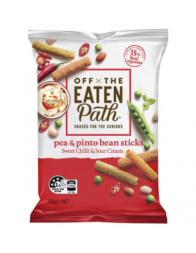 Off The Eaten Path Veggie Chips Pea & Pinto Bean Sticks Sweet Chilli Sour Cream 100G