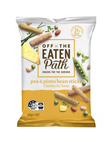 Off The Eaten Path Vegetable Chips Pea & Pinto Bean Sticks Cheddar & Chives 100G