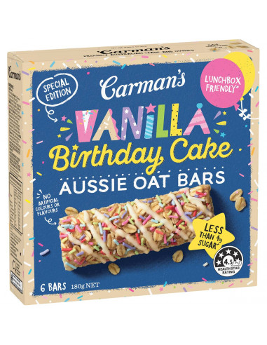 Carman's Vanilla Birthday Cake Aussie Oat Bar 30g x6 pack