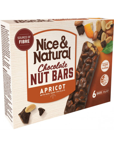 Nice & Natural Chocolate Nut Bar Apricot 180G x6 Pack