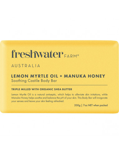 Freshwater Farm Australia Lemon Myrtle Oil + Manuka Honey Soothing Body Bar 200G