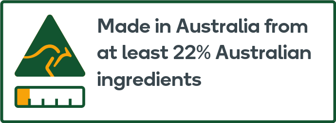 Made in Australia from at least 22% Australian ingredients