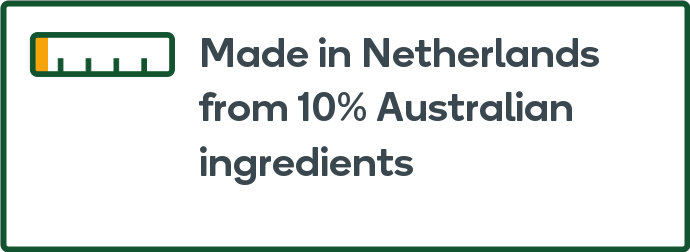 Made in Netherlands from 10% Australian ingredients