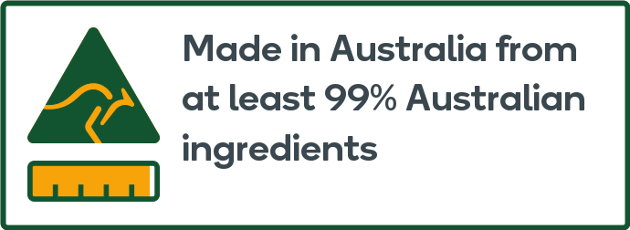 Made in Australia from at least 99% Australian ingredients