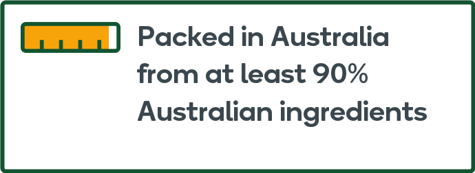 Packed in Australia from at least 90% Australian ingredients