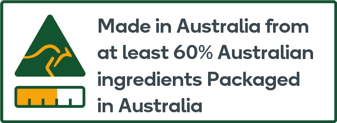 Made in Australia from at least 60% Australian ingredients Packaged in Australia