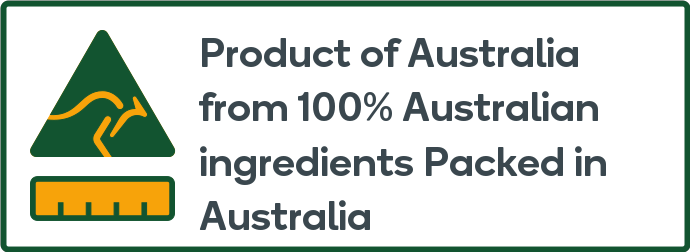 Product of Australia from 100% Australian ingredients Packed in Australia