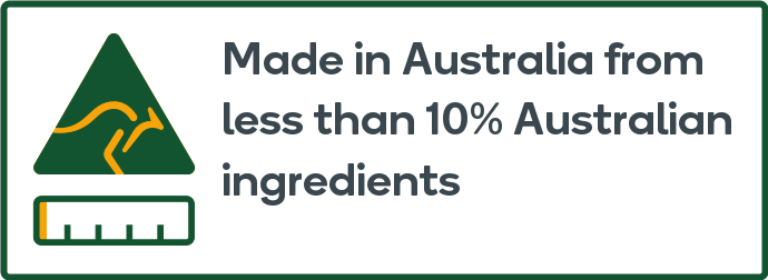 Made in Australia from less than 10% Australian ingredients